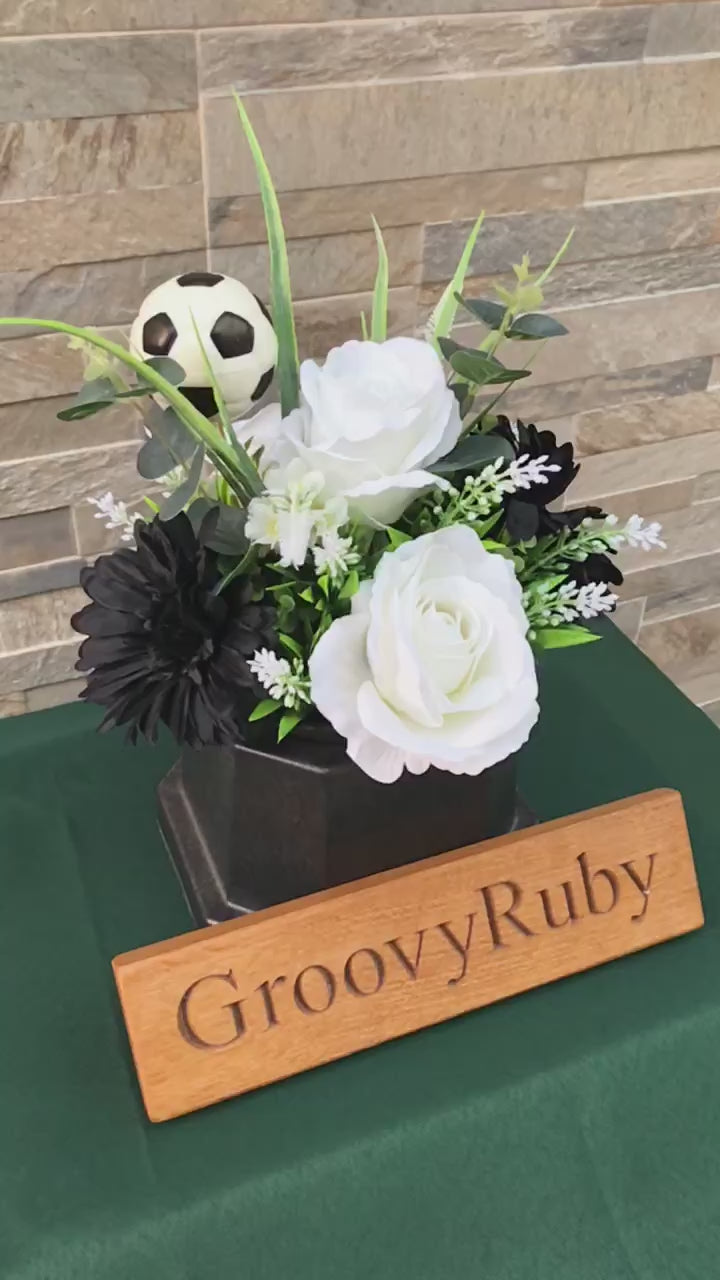 Load and play video in Gallery viewer, Black &amp;amp; White, Football Colour Grave Pot
